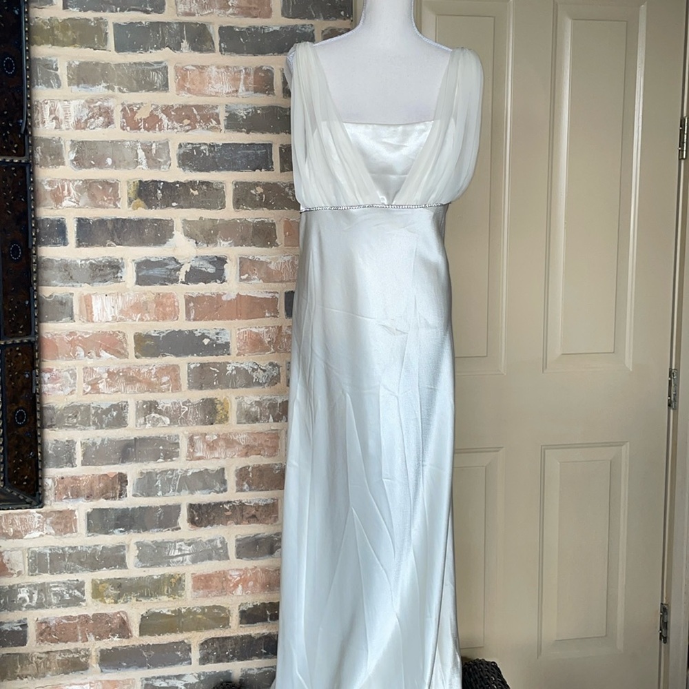 Fiesta Cream Ivory Satin Chiffon Rhinestone Column Formal Prom Bridal Dress XLG - Picture 5 of 14